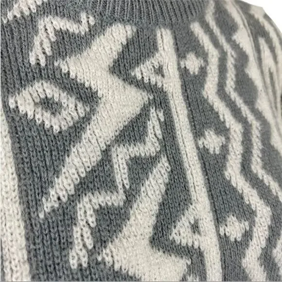 Kitty Hawk Retro Mix Print 80s Pullover Knit Sweater with Shoulder Pads Medium - Picture 6 of 13